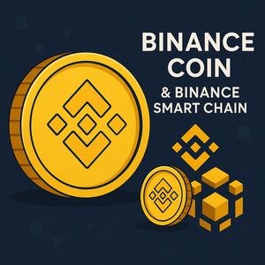 Binance Coin (BNB) logo with Binance Smart Chain in the background