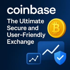 promotional image showing a smartphone with the coinbase app open, emphasizing security features and ease of use for crypto trading