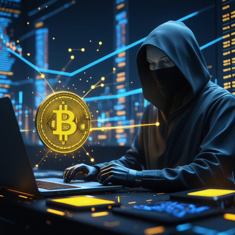 artistic illustration of satoshi nakamoto, the anonymous creator of bitcoin