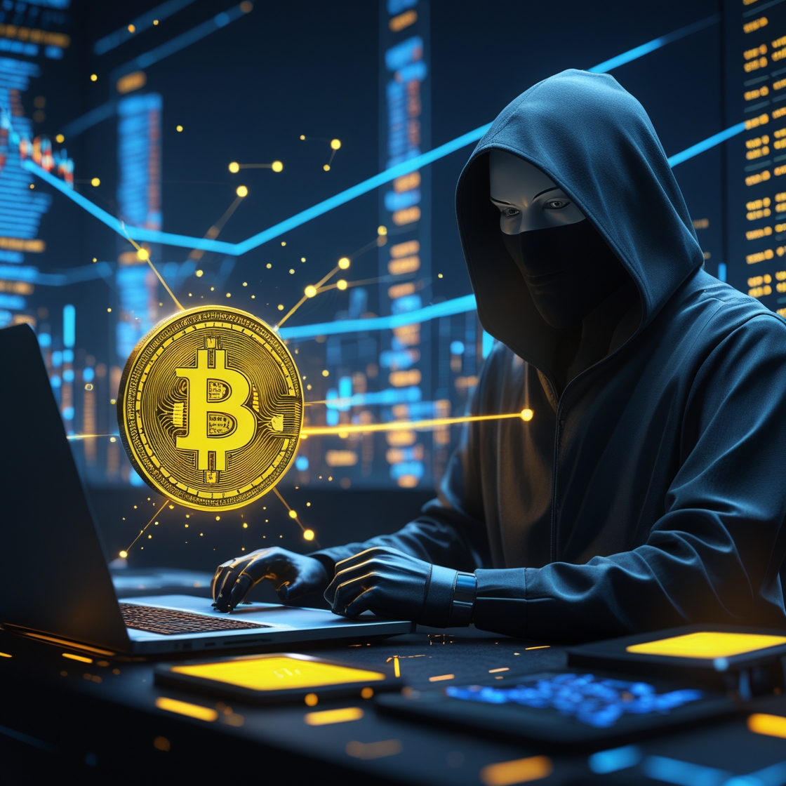 artistic illustration of satoshi nakamoto, the anonymous creator of bitcoin